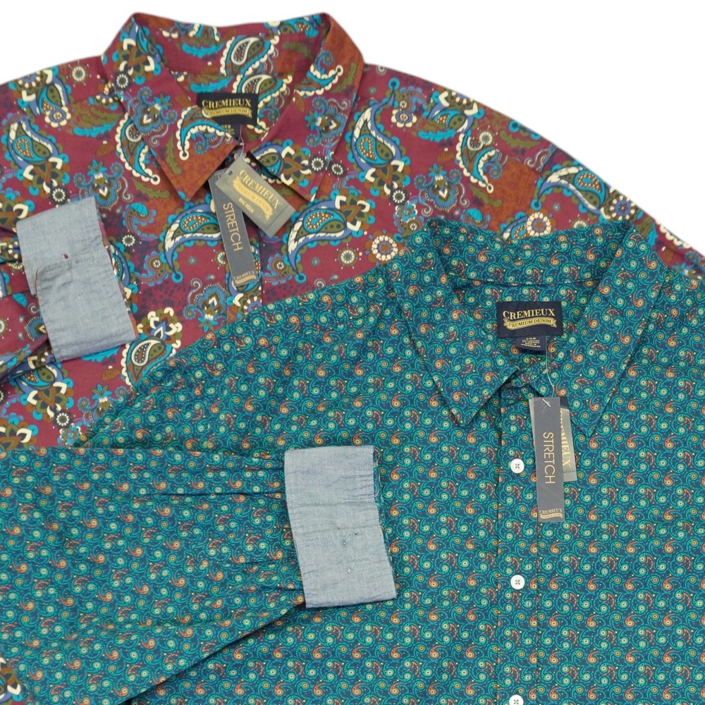 (Lot of 2) NEW Cremieux Button Up Shirt Mens 3XB Paisley Stretch Long Sleeve